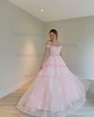 Ball Gown/Princess Off-the-shoulder Glitter Sweep Train Prom Dresses With Ruched