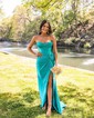 Trumpet/Mermaid Cowl Neck Silk-like Satin Sweep Train Prom Dresses With Ruched