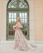 Ball Gown/Princess Off-the-shoulder Tulle Sweep Train Prom Dresses With Sashes / Ribbons