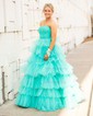 Ball Gown/Princess Straight Tulle Floor-length Prom Dresses With Tiered