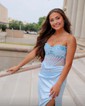 Sheath/Column Sweetheart Silk-like Satin Sweep Train Prom Dresses With Beading