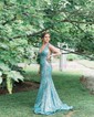 Trumpet/Mermaid V-neck Sequined Sweep Train Prom Dresses