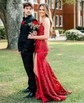 Trumpet/Mermaid V-neck Sequined Sweep Train Prom Dresses With Split Front