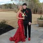 Trumpet/Mermaid V-neck Sequined Sweep Train Prom Dresses With Split Front