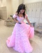 Ball Gown/Princess Sweep Train Off-the-shoulder Lace Tulle Beading Prom Dresses