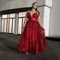 Ball Gown/Princess V-neck Glitter Floor-length Prom Dresses With Ruched