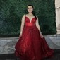 Ball Gown/Princess V-neck Glitter Floor-length Prom Dresses With Ruched