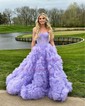 Ball Gown/Princess Off-the-shoulder Tulle Sweep Train Prom Dresses With Ruched