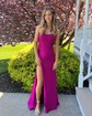 Trumpet/Mermaid Straight Silk-like Satin Sweep Train Prom Dresses With Beading