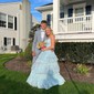 Ball Gown/Princess V-neck Tulle Glitter Sweep Train Prom Dresses With Tiered