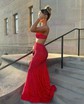 Trumpet/Mermaid V-neck Jersey Sweep Train Prom Dresses With Crystal Detailing