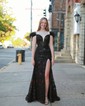 Sheath/Column Off-the-shoulder Sequined Sweep Train Prom Dresses With Feathers / Fur