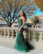 Trumpet/Mermaid Scoop Neck Tulle Sweep Train Prom Dresses With Beading