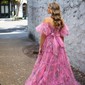 Ball Gown/Princess Off-the-shoulder Tulle Sweep Train Prom Dresses With Sashes / Ribbons