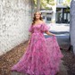 Ball Gown/Princess Off-the-shoulder Tulle Sweep Train Prom Dresses With Sashes / Ribbons