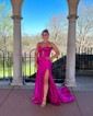 Trumpet/Mermaid Sweetheart Silk-like Satin Sweep Train Prom Dresses With Ruched