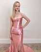 Trumpet/Mermaid Sweetheart Silk-like Satin Sweep Train Prom Dresses With Ruched