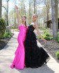 Ball Gown/Princess V-neck Tulle Sweep Train Prom Dresses With Appliques Lace