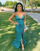 Sheath/Column Floor-length V-neck Sequined Split Front Prom Dresses