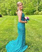 Sheath/Column Floor-length V-neck Sequined Split Front Prom Dresses