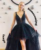 A-line V-neck Tulle Asymmetrical Prom Dresses With Tiered