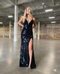 Sheath/Column Floor-length V-neck Sequined Split Front Prom Dresses