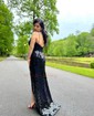 Sheath/Column Floor-length V-neck Sequined Split Front Prom Dresses