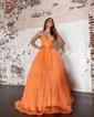 Ball Gown V-neck Sequined Sweep Train Pockets Prom Dresses