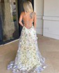 Ball Gown/Princess Square Neckline Organza Sweep Train Prom Dresses With Flower(s)