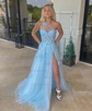 Ball Gown/Princess One Shoulder Tulle Glitter Sweep Train Prom Dresses With Appliques Lace