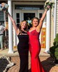 Trumpet/Mermaid V-neck Jersey Sweep Train Prom Dresses With Beading