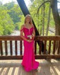 Trumpet/Mermaid V-neck Jersey Sweep Train Prom Dresses With Beading