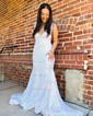 Trumpet/Mermaid V-neck Sequined Sweep Train Prom Dresses