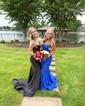 Trumpet/Mermaid Sweetheart Silk-like Satin Sweep Train Prom Dresses With Ruched