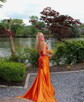 Trumpet/Mermaid Sweetheart Silk-like Satin Sweep Train Prom Dresses With Ruched