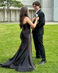 Trumpet/Mermaid Sweetheart Silk-like Satin Sweep Train Prom Dresses With Ruched