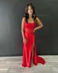 Trumpet/Mermaid Straight Silk-like Satin Sweep Train Prom Dresses With Ruched