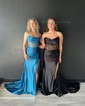 Trumpet/Mermaid Straight Silk-like Satin Sweep Train Prom Dresses With Ruched