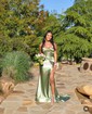 Trumpet/Mermaid Sweetheart Silk-like Satin Sweep Train Prom Dresses With Ruched