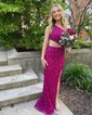 Sheath/Column One Shoulder Sequined Sweep Train Prom Dresses With Split Front