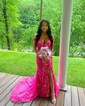 Trumpet/Mermaid Off-the-shoulder Sequined Sweep Train Prom Dresses With Appliques Lace