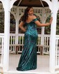 Trumpet/Mermaid Off-the-shoulder Sequined Sweep Train Prom Dresses With Ruched