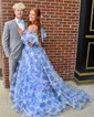 Ball Gown/Princess Off-the-shoulder Chiffon Sweep Train Prom Dresses With Ruffles