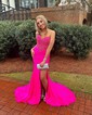 Trumpet/Mermaid Sweetheart Jersey Sweep Train Prom Dresses With Beading