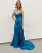 Trumpet/Mermaid Sweetheart Metallic Sweep Train Prom Dresses With Ruched