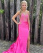 Trumpet/Mermaid Sweetheart Silk-like Satin Sweep Train Prom Dresses With Beading