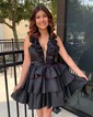 Sky Blue Skater Halter Tiered Taffeta Short Prom Dresses