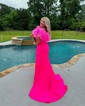 Sheath/Column Off-the-shoulder Jersey Sweep Train Feathers / Fur Prom Dresses