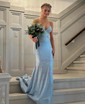 Trumpet/Mermaid V-neck Jersey Sweep Train Prom Dresses With Beading