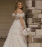 Ball Gown/Princess Off-the-shoulder Tulle Sweep Train Prom Dresses With Feathers / Fur